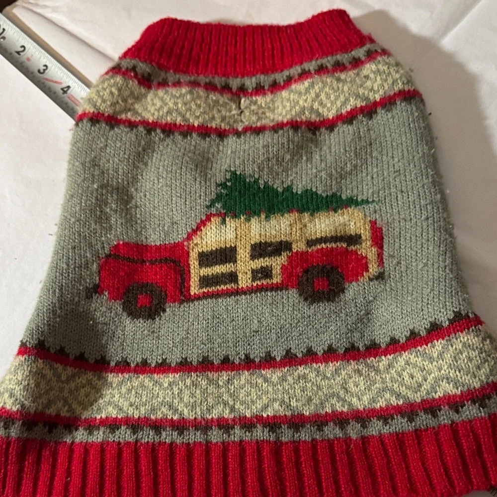 Cozy Red and Gray Dog Sweater with Car Design